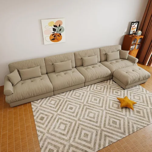 Vista 115 de Sofá modular de gran tamaño de 94 pulgadas, sofás seccionales grandes de color beige y blanco para sala de estar, juego de sofá de terciopelo, sofás