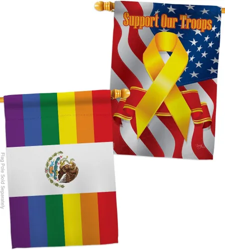 Vista 4 de Mexico Pride House Flags 2 pcs Pack Support Rainbow Love LGBT Gay Bisexual Pansexual Transgender Small Decorative Gift Yard Banner Double-Sided Made