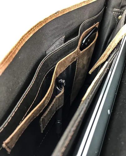 Vista 16 de HIDES Bolso bandolera de cuero de grano completo para computadora portátil, bandolera de viaje