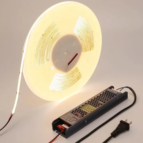 Vista 11 de BENLUN Tira de luz LED COB de 48 V, 65.6 pies, 3000 K, luz blanca cálida, flexible, cortable, luces de cinta LED 8W/M 480LEDs/M CRI 92 con fuente