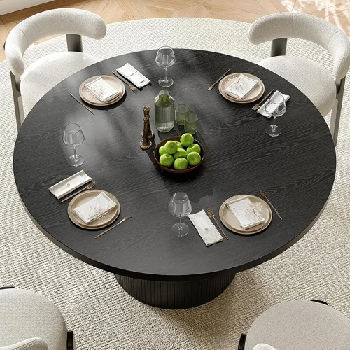 Vista 3 de ONBRILL Mesa de comedor redonda de 47 pulgadas para 4-6, color negro Mesa de cocina circular con base acanalada, mesas modernas de granja