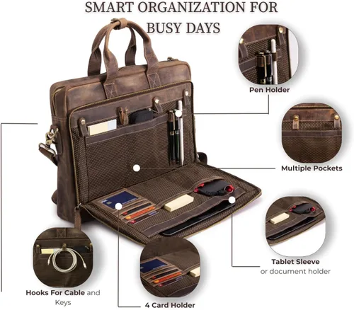 Vista 2 de Leather Messenger Bag for Men - Laptop Case, Office Briefcase, Computer Satchel for Laptops