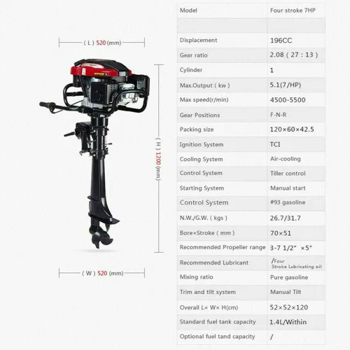 Vista 2 de Hangkai 7Hp - Motor fuera de borda de 4 tiempos, motor de barco con refrigeración por agua, para inflable, pesca, veleros y yates pequeños