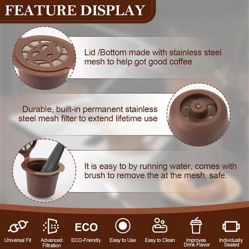 Vista 4 de Cápsulas de café reutilizables recargables para tazas Nespresso OriginalLine Rugam Food Grade Coffee Pods Refillable Espresso Capsules Filter Cup