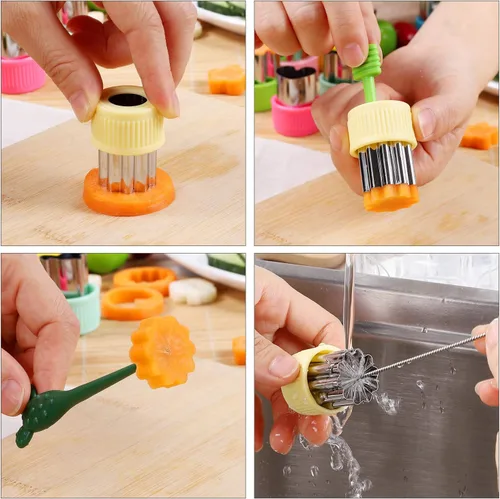 Vista 7 de 12 piezas Mini cortadores de galletas cortador de verduras formas conjuntos de sellos de frutas molde