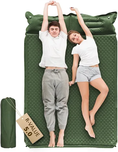 Vista 8 de WILD FUN Almohadilla de dormir doble, colchón de espuma viscoelástica de 2 pulgadas, colchón de campamento para 2 personas con almohada, almohadilla