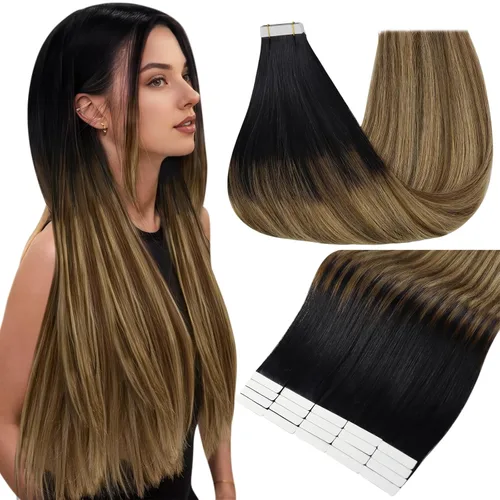 Vista 42 de Full Shine - Extensiones de cabello humano con cinta adhesiva, 10 pulgadas, sin costuras, color 1 negro azabache de 1.06 oz, cinta invisible