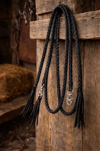 Vista 3 de CHALLENGER Horse Horse Western Leather Round Braided Supple Roper Reins 6651