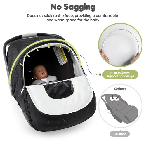 Vista 3 de Funda de asiento de automóvil para bebé, impermeable, resistente al viento, forro polar cálido transpirable con cremallera completa para asiento