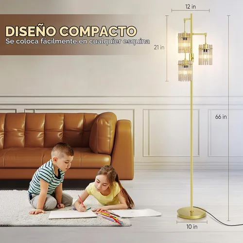 Vista 6 de Lámparas de pie industriales modernas para sala de estar, lámparas altas de pie de árbol de vidrio regulables con 3 elegantes cabezales de jaula