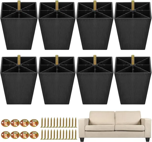 Vista 8 de TURSTIN Paquete de 8 patas cuadradas de plástico para sofá de 2 pulgadas, patas cuadradas para sofás, sillas, color negro