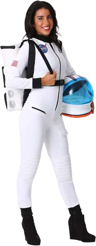 Vista 2 de Women's NASA Patch Astronaut Flight Suit Costume Jumpsuit, Patch, Rib Knit Collar, Front Zipper, Cargo Pocket