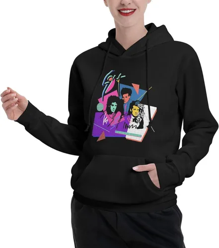 Vista 4 de furno Soda - Sudadera con capucha estéreo para mujer, moda de otoño, invierno, con cordón, cómoda, color negro
