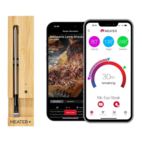 Vista 8 de MEATER Plus: Termómetro digital inalámbrico inteligente Bluetooth para carne, edición limitada, grabado King of the Grill, color azúcar moreno