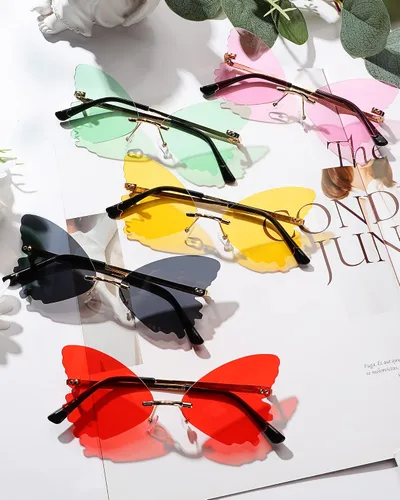 Vista 7 de 20 pares de lentes de sol de mariposa sin montura de mariposa, gafas de sol vintage con marco de metal, gafas de sol divertidas para adultos