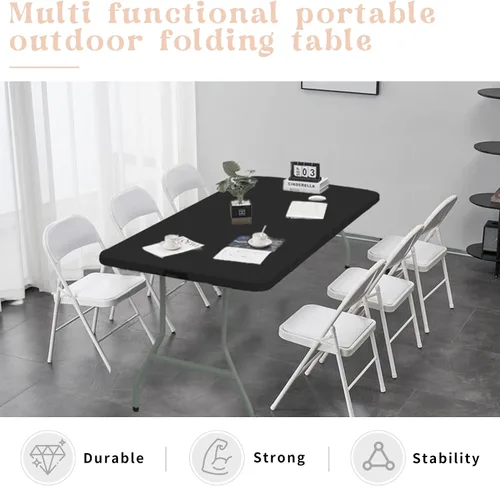 Vista 6 de Mesa plegable de 6 pies, mesa de camping portátil de plástico rectangular, mesa de comedor al aire libre, patas de acero, plegable por la mitad