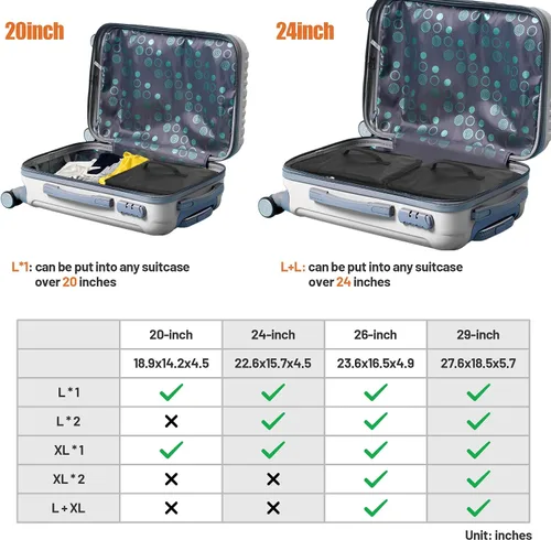 Vista 5 de Caroeas Estantes de viaje colgantes portátiles, bolsa organizadora de maleta, cubos de equipaje de mano para viajes, maleta de 3 estantes con 2