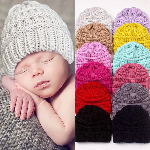 Vista 7 de Womens Cap Winter Warm Knitted Beanie Hat, Baby Hat Casual Boys Girls Autumn Warm Outdoor Knitting Hat Photography Prop (Color Navy Blue)