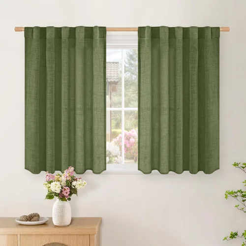 Vista 71 de BGment Cortinas cortas de lino marfil de 36 pulgadas de largo para ventanas de cocina, pequeñas cortinas texturizadas rústicas para café sobre