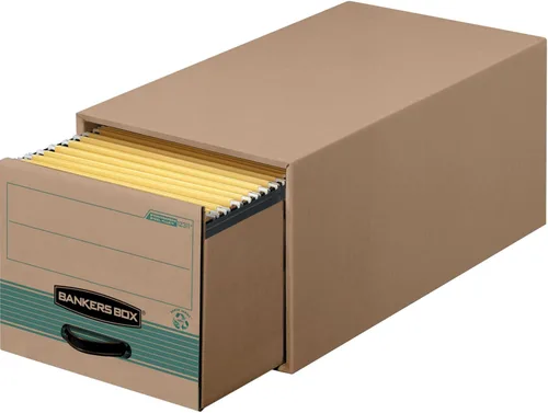Vista 4 de Banker's Box Fellowes - Paquete de 6 archivadores STOR/DRAWER STEEL PLUS 100% reciclado extra que ahorra espacio, apila 5 alturas, carta, kraft/verde
