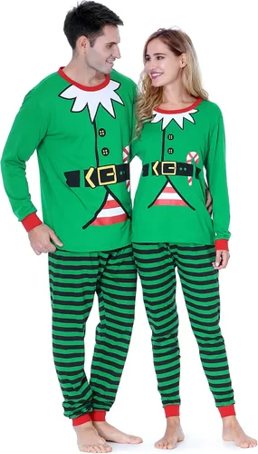 Vista 2 de Benaive Conjunto de pijamas de Navidad familiares a juego para niños y niñas, pijamas de vacaciones para mujeres y hombres