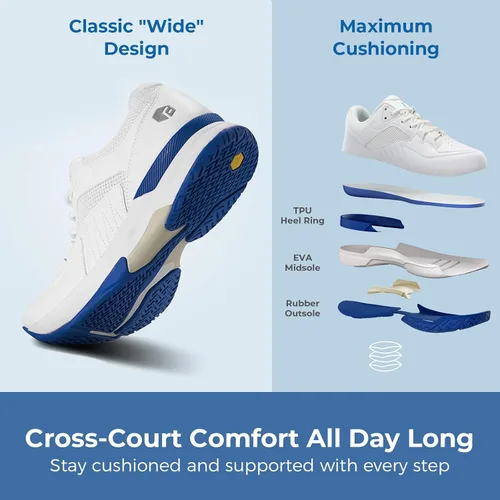 Vista 5 de FitVille Zapatos anchos de pickleball para hombre de toda cancha, zapatos de tenis con soporte de arco para fascitis plantar