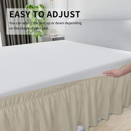 Vista 5 de Easy-Going - Falda de cama para cama Twin o Full, caída a medida de 18 pulgadas, con cinturón elástico ajustable, fácil de usar sin levantar el Beige