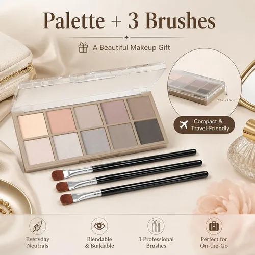 Vista 7 de Sulily Paleta de sombra de ojos color nude, 10 colores, maquillaje de sombra de ojos mate, gris pardo marrón, humo neutro, pigmento alto mezclable