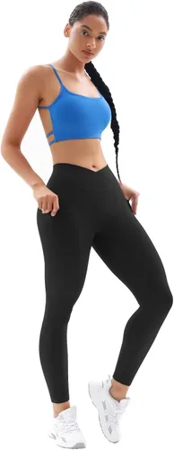 Vista 4 de Vertvie Leggings cruzados para mujer con bolsillos, suaves como la mantequilla, cintura alta, pantalones de yoga para entrenamiento