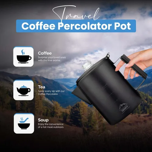 Vista 4 de Cafetera Percoladora Toughty Yosemite – Cafetera Clásica de Estufa para Acampar, Senderismo y Hogar, Olla Duradera de Acero Inoxidable, Compatible