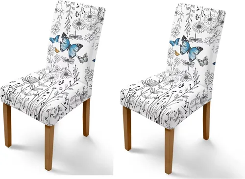 Vista 17 de Rnyleeg Juego de 1 funda para sillas de comedor con diseño de mariposa y rosa azul, elegante, suave, lavable, para cocina, hotel, ceremonia