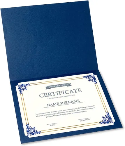Vista 4 de Papeles de certificado de pergamino azul imperio, dorado y blanco - Paquete de 25, compatible con impresoras láser y de inyección de tinta