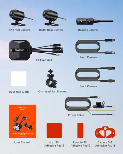 Vista 8 de Vantrue F1 motocicleta 4K Dash Cam delantera y trasera, cámara 4K + 1080P