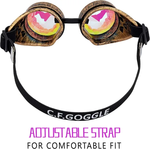 Vista 62 de Gafas caleidoscopio para raves trippy psicodélico steampunk con lentes de cristal de difracción de prisma arcoíris