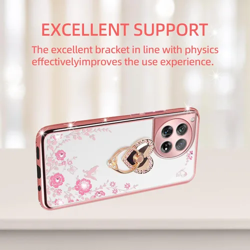 Vista 7 de Funda para OnePlus 12 2024 con bonito soporte de anillo de corazón y correa de silicona suave transparente para mujer, funda protectora a prueba