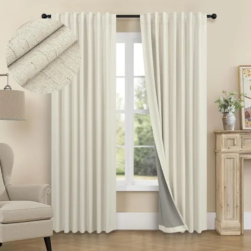 Vista 76 de Pitalk Cortinas cortas 100% opacas de lino para cafetería, 40 pulgadas de largo, 2 paneles, cortinas de puerta francesa para ventana, cortina