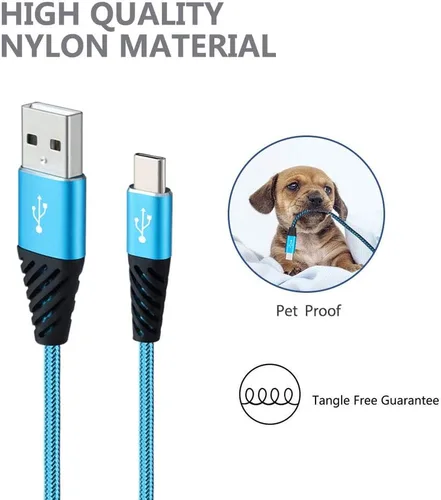 Vista 4 de Bynccea Cable de carga tipo C de 10 pies, paquete de 4 cables de carga rápida USB A a USB C, cargador de teléfono celular, nailon trenzado