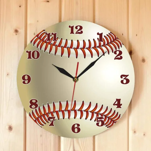 Vista 3 de The Geeky Days Reloj de pared con diseño de béisbol, decoración de pared para sala de deportes, personaliza tu nombre, reloj de cuarzo silencioso