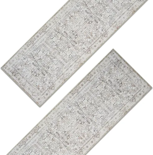 Vista 11 de jinchan Lima - Alfombra simétrica floral geométrica lavable, alfombra de entrada de medio círculo de 2 x 3, alfombra de media luna, suave y Azul