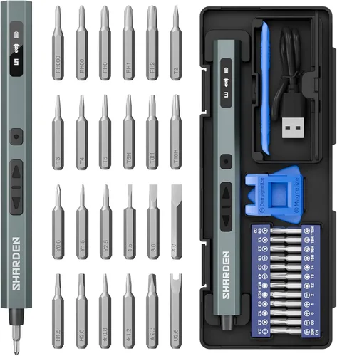 Vista 13 de SHARDEN Mini destornillador eléctrico, kit de destornillador eléctrico pequeño 29 en 1 con 24 puntas magnéticas, herramienta de reparación