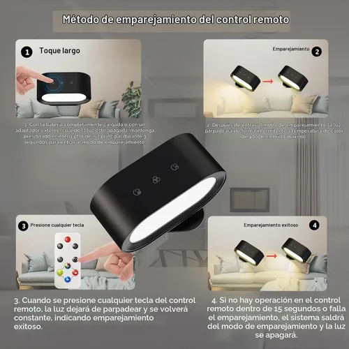 Vista 4 de Kitloo Luces de pared, apliques de pared con pilas, iluminación ambiental RGB, lámpara de pared recargable que cambia de color con 3 temperaturas