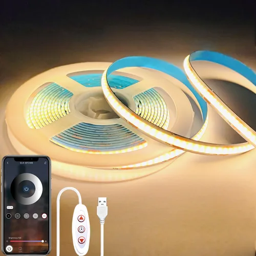 Vista 9 de Tira de luces LED COB USB para TV, 5 V alimentadas por USB, luces LED regulables, luz blanca cálida, 3.3 pies, 320 LED/M, 3000 K, tira de luz