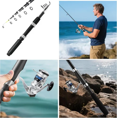Vista 5 de Telescopic Fishing Rod and Reel Combo Set, 2PCS Collapsible Fishing Poles, Fishing Kit with Spinning Reel Fishing Pliers and Lip Gripper, Travel
