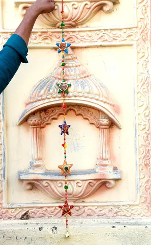 Vista 9 de Guirnalda india hecha a mano con capa colgante con campana decorativa para pared hecha a mano (1, estrellas)
