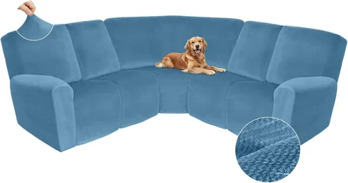 Vista 596 de Arfntevss Fundas de sofá seccional reclinable de terciopelo, Funda de sofá seccional de esquina para sofá reclinable, Funda elástica suave