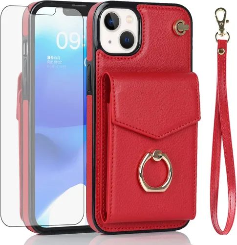 Vista 7 de Asuwish Funda de teléfono para iPhone 14 de 6.1 pulgadas con protector de pantalla de vidrio templado y anillo de bloqueo RFID, tarjetero