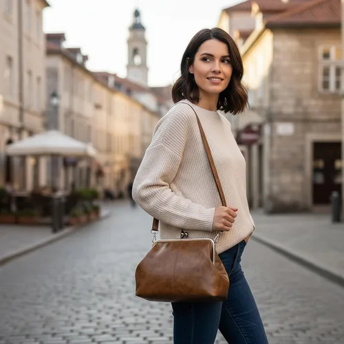 Vista 3 de Kiss Lock - Bolso cruzado vintage para mujer, de piel sintética retro, bolso de mano de noche, bolso grande marrón para otoño e invierno