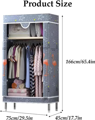 Vista 3 de large closets Portable Wardrobe Closet with Pattern Cloth Cover Wardrobe Closet Steel Rack Closet for Clothes Saves Space Storage Closet Space-saving