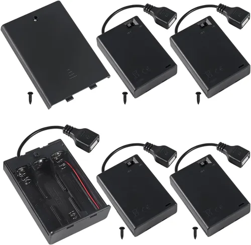 Vista 9 de 5 piezas Soporte de caja de batería de 2 AA con enchufe USB hembra 2 AA Caja de batería de alimentación con interruptor de encendido/apagado