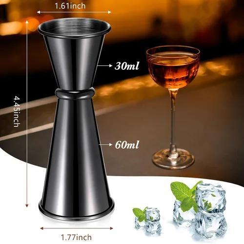 Vista 2 de Jigger de 9 piezas para cóctel de bartending de 2 onzas, 1 oz, taza medidora de vidrio de acero inoxidable 304, vaso de medición de tiro doble Negro